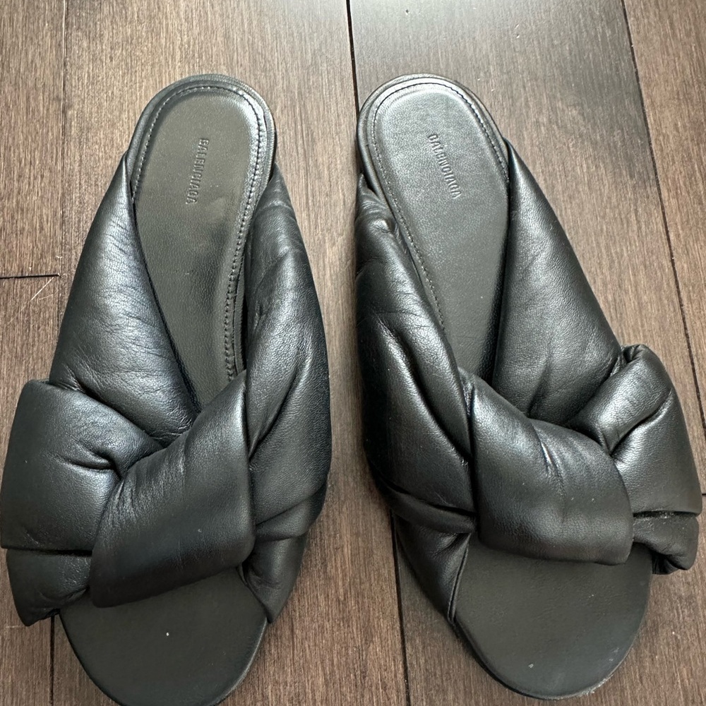 Balenciaga Black Leather Women's Sandals